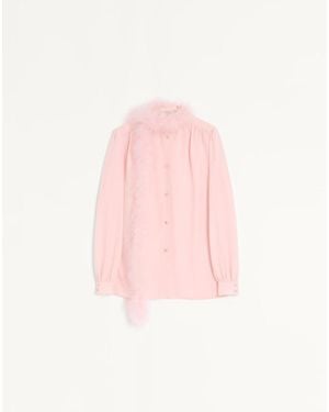 Valentino Crepe De Chine Shirt With Feathers - Pink