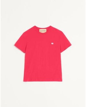 Valentino Camiseta De Algodón Con Parche Del Vlogo Hombre - Rosa