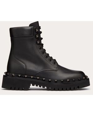 Valentino Garavani Rockstud Calfskin Combat Boot With Matching Studs 50mm - Black