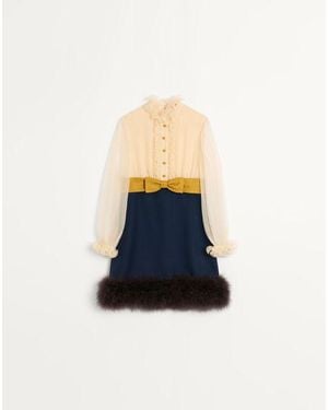 Valentino Short Dress With Feather Boa - Blue