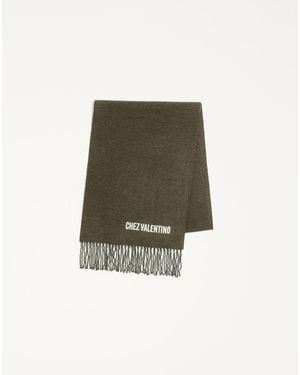 Valentino Garavani Wool Scarf With Chez Embroidery - Natural