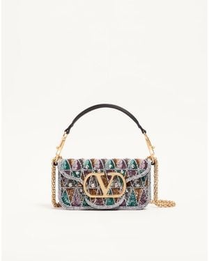 Valentino Garavani Locò Small Embroidered Shoulder Bag - Metallic