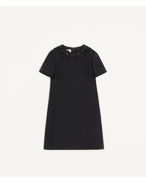 Valentino Embroidered Crepe Couture Short Dress - Black