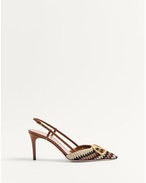 Valentino Garavani Vlogo Signature Slingback Pump With Crochet Embroidery 80mm - Natural