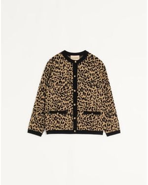 Valentino Jacquard Wool Knit Jacket With Animal Pattern - Natural