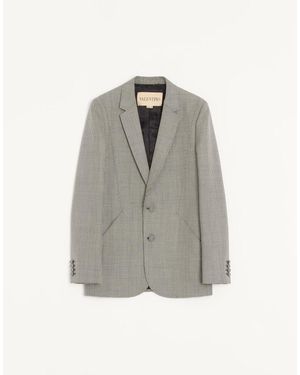 Valentino Single-Breasted Wool Jacket With Houndstooth Pattern - Grey