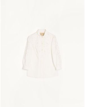 Valentino Embroidered Poplin Shirt 36 - Natural
