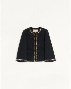 Valentino Chaqueta Bordada De Canestrello Tweed Mujer - Negro