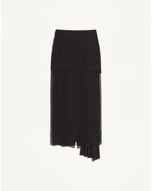 Valentino Falda Midi Georgette Con Encaje Mujer - Negro