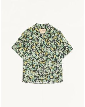 Valentino Cotton Poplin Bowling Shirt With Papier Floral Print - Green