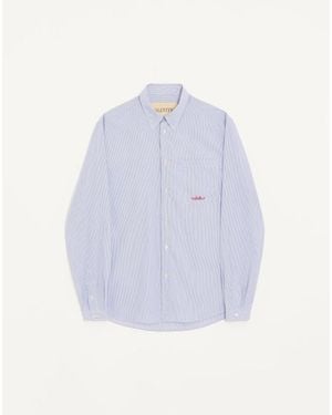 Valentino Striped Cotton Shirt With Embroidery - Blue
