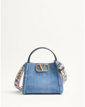 Valentino Garavani Sac À Main Moyen Alltime En Denim Avec Bandoulière Brodée Femme - Bleu