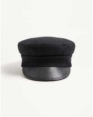 Valentino Garavani Vlogo Signature Wool Cap With Leather Visor - Black