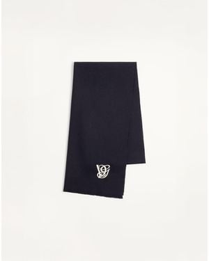 Valentino Garavani Vg Wool Scarf With Embroidery - Blue