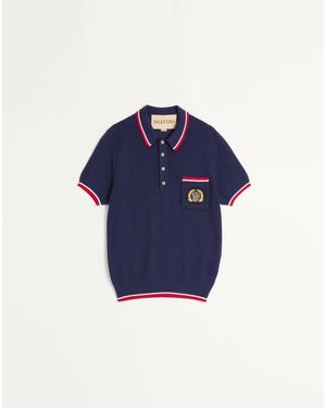 Valentino Cotton Polo Shirt With Vg Patch - Blue