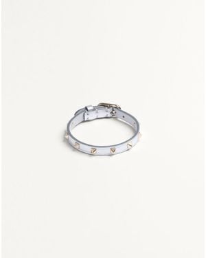Valentino Garavani Pulsera Rockstud De Cuero Laminado Mujer - Blanco
