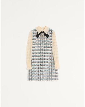 Valentino Kurzes Kleid Aus Tweed Mit Paillettenstickerei Frau - Weiß