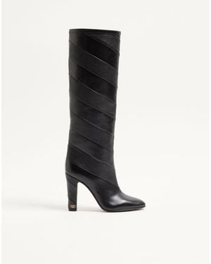 Valentino Garavani Rayons Nappa Boot With Chevron Pattern 100Mm - Black