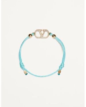 Valentino Garavani Vlogo Signature Bracelet In Cotton And Swarovski® Crystals - Blue