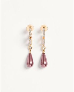 Valentino Garavani Vlogo Signature Metal Earrings With Swarovski Crystals And Glass Drops - Natural