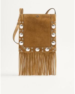 Valentino Garavani Nellcôte Suede Shoulder Bag With Fringes - Natural