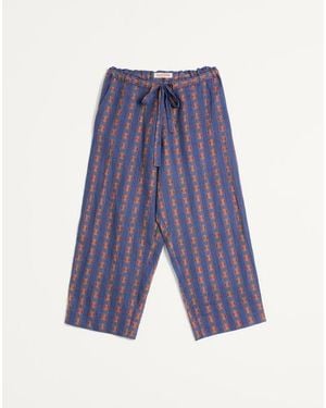 Valentino Linen Pyjama Bottoms With Voyage Imaginaire Print - Blue