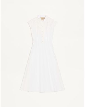 Valentino Embroidered Poplin Midi Dress - White