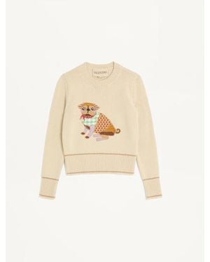 Valentino Le Chien De La Maison Embroidered Sweater - Natural