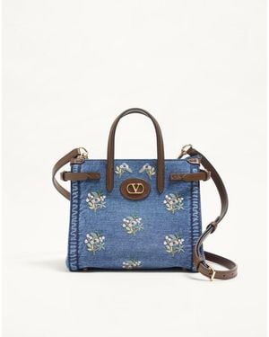 Valentino Garavani Antibes Small Embroidered Shopping Bag - Blue