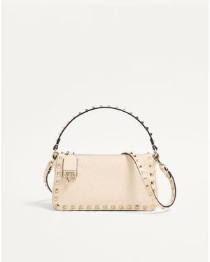 Valentino Garavani Small Rockstud Grainy Calfskin Crossbody Bag - Natural