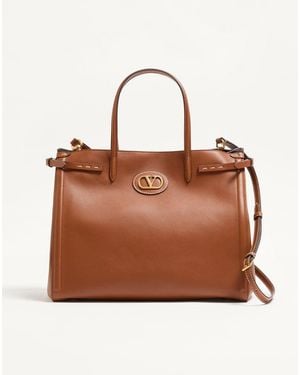 Valentino Garavani Antibes Medium Calfskin Shopping Bag - Brown