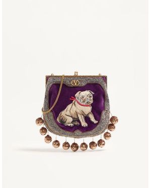 Valentino Garavani Nellcote Fairytales Samt-Clutch Mit Le Chien De La Maison-Stickerei Frau - Weiß