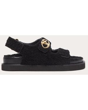 Valentino Garavani Vlogo Locker Shearling Sandal - Black