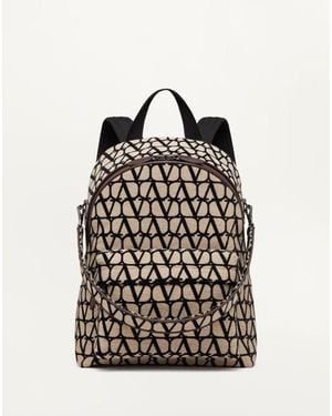 Valentino Garavani Toile Iconographe Backpack With Leather Detailing - Black