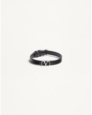 Valentino Garavani Vlogo Signature Grainy Calfskin Bracelet - White