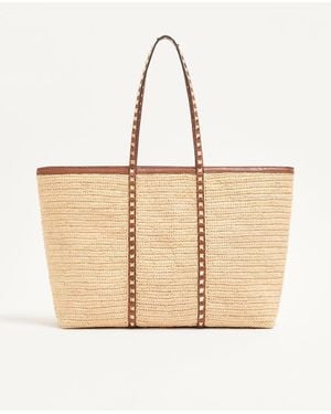 Valentino Garavani Rockstud Raffia Shopping Bag - Natural