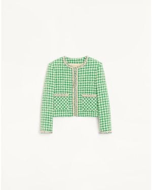 Valentino Embroidered Houndstooth Tweed Jacket - Green