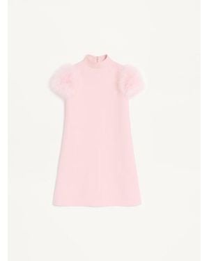 Valentino Short Crepe Couture Dress With Feathers - Pink