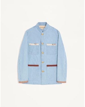 Valentino Safari Jacket With Printed Edges - Blue
