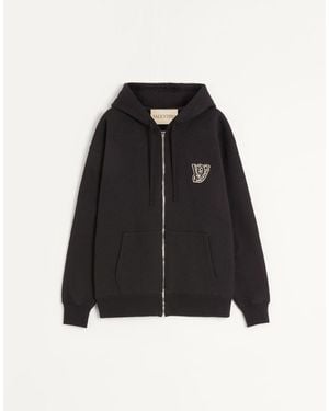 Valentino Cotton Hooded Sweatshirt With Vg Patch - Black