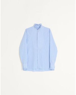 Valentino Striped Cotton Shirt With Ruffles - Blue