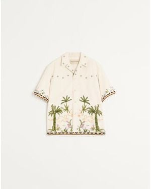 Valentino Cotton Canvas Shirt With Floral Embroidery - Natural