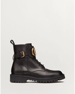 Valentino Garavani Vlogo Signature Calfskin Combat Boot 35mm - Black