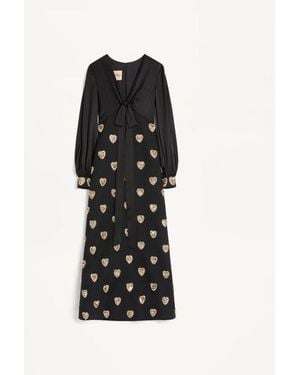 Valentino Embroidered Crepe Couture Long Dress - Black