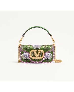 Valentino Garavani Locò Small Embroidered Shoulder Bag With Jewel Logo - Metallic