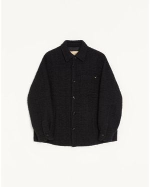Valentino Cotton Tweed Shirt Jacket With Vgold - Black