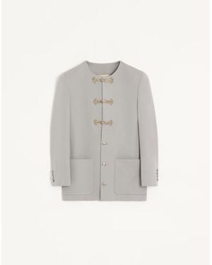 Valentino Diagonal Wool Jacket With Embroidered Toggles - Grey