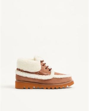 Valentino Garavani Bota Al Tobillo Palm Avenue De Serraje Y Lana Con Tacón De 25 Mm Mujer - Blanco