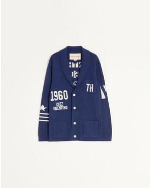Valentino Cardigan En Laine Avec Col Châle Et Jacquard Chez Homme - Bleu