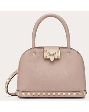 Valentino Garavani Rockstud Small Handbag In Grainy Calfskin - Natural